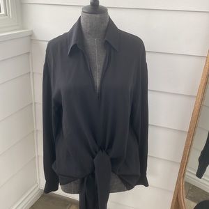 Michael Kors Designer Black Long Sleeve Tie Bow Blouse Top Made in Italy